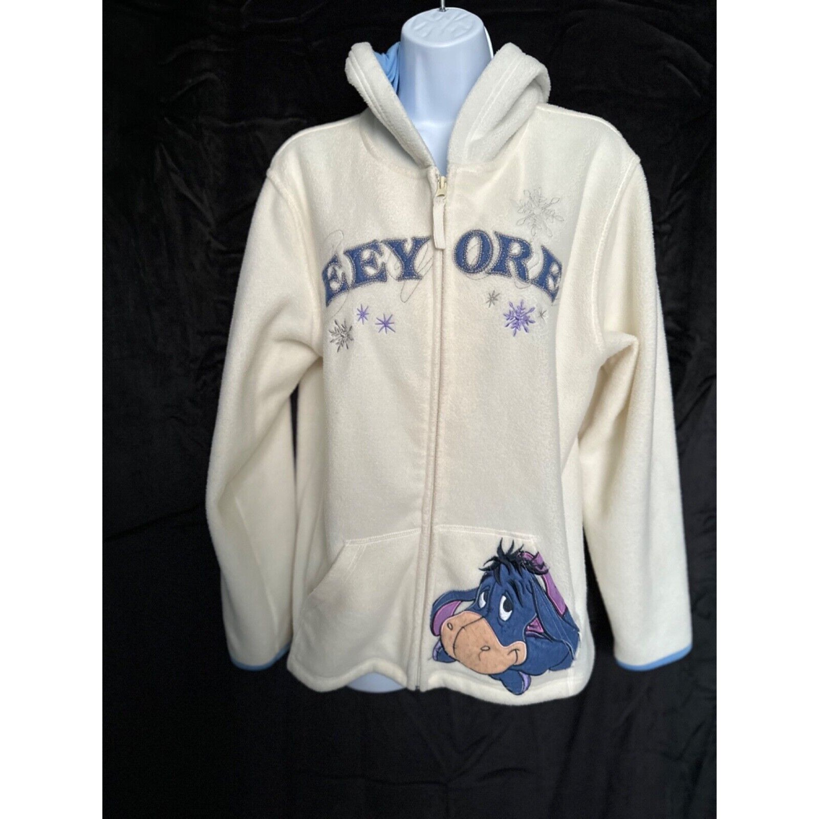 Vintage Wonderful World Of Disney, Cream Fleece Eeyore Hooded Jacket Jr Size L